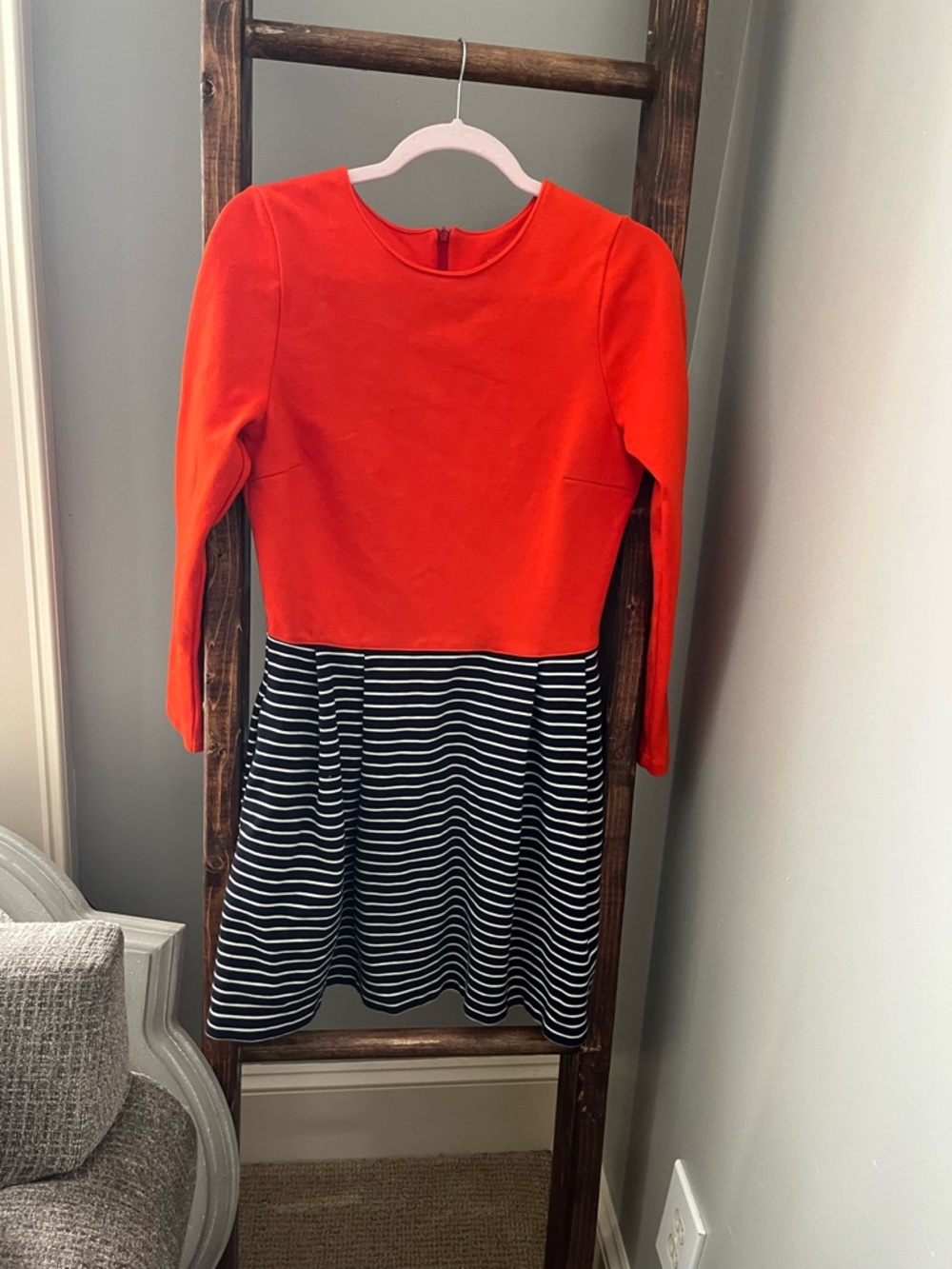 Petit Bateau orange & navy & white striped dress with pockets 100% cotton medium